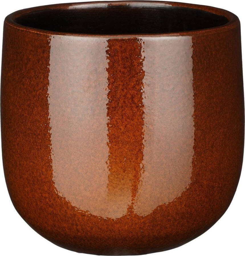 Mica Decorations Plantenpot bloempot keramiek terra bruin speels licht gevlekt patroon D21 H19 cm Plantenpotten