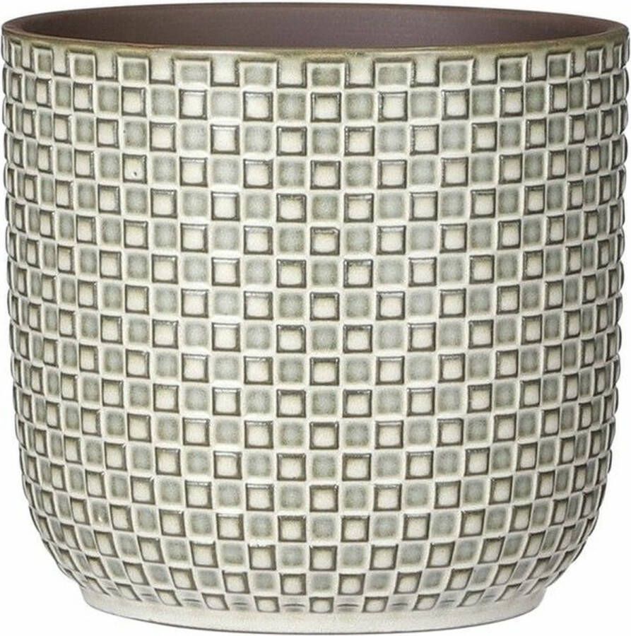 Mica Decorations Plantenpot bloempot van keramiek wit stijlvol patroon D17 en H16 cm Plantenpotten