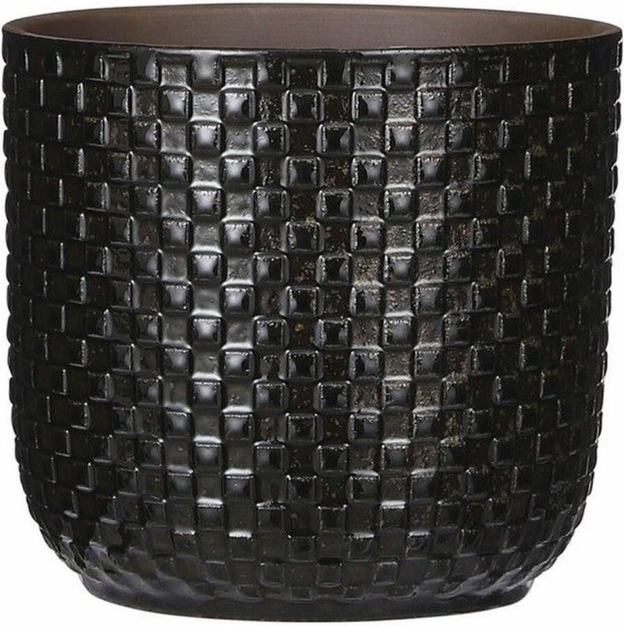 Mica Decorations Plantenpot bloempot keramiek zwart stijlvol patroon D17 en H16 cm Plantenpotten