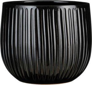 Mica Decorations Plantenpot bloempot keramiek zwart ribbels glans patroon D29 H25 cm Plantenpotten