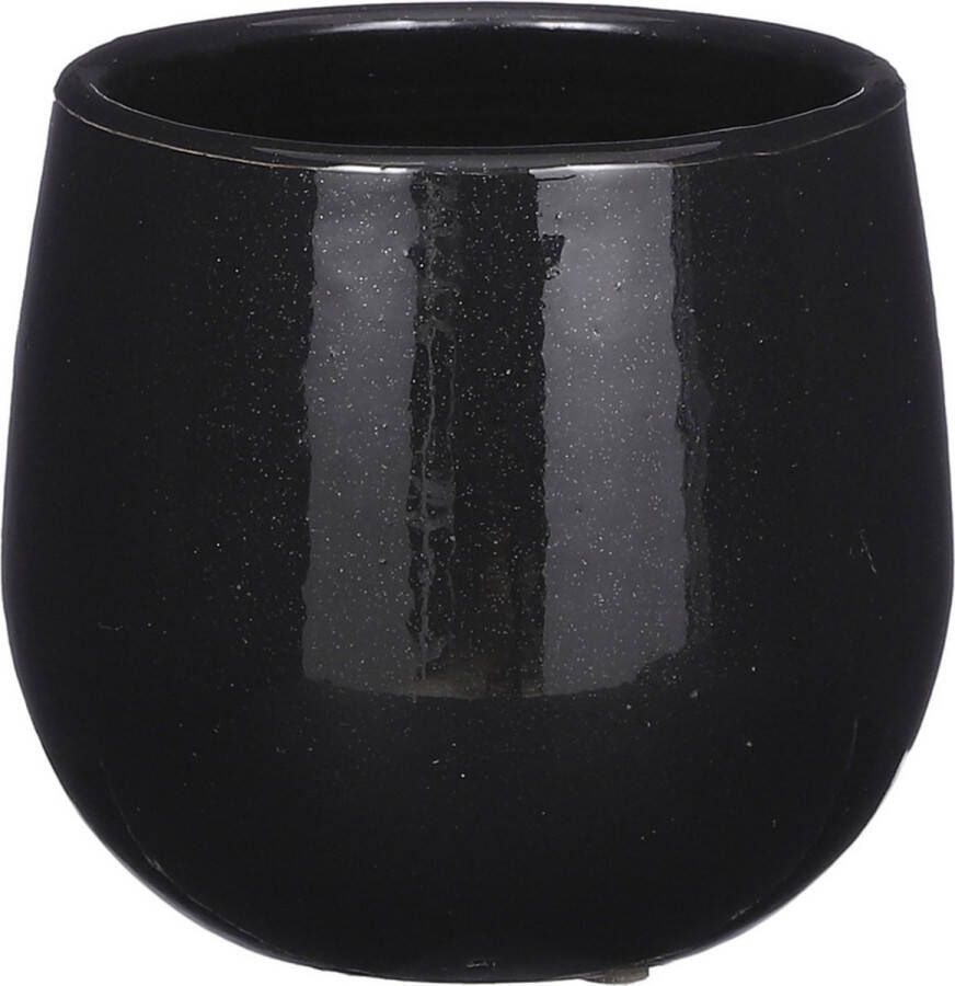Mica Decorations Plantenpot bloempot keramiek zwart speels licht gevlekt patroon D14 H12 cm Plantenpotten
