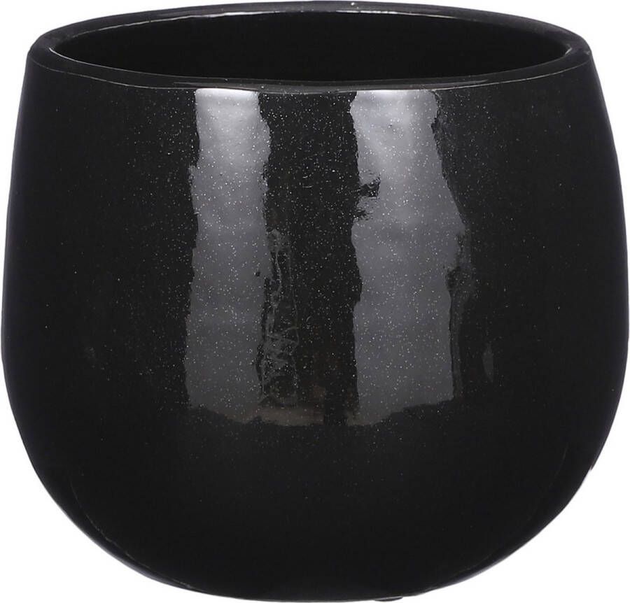 Mica Decorations Plantenpot bloempot keramiek zwart speels licht gevlekt patroon D16 H14 cm Plantenpotten