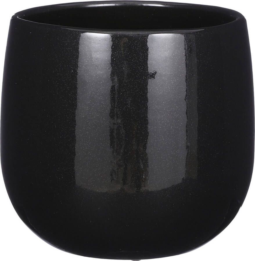 Mica Decorations Plantenpot bloempot keramiek zwart speels licht gevlekt patroon D21 H19 cm Plantenpotten