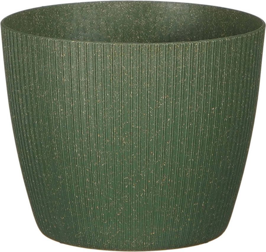 Mica Decorations Plantenpot bloempot kunststof donkergroen ribbels- D15 H13 cm