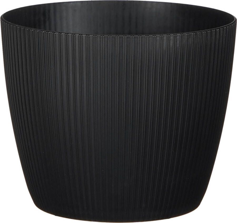 Mica Decorations Plantenpot bloempot kunststof zwart ribbels- D19 H19 cm