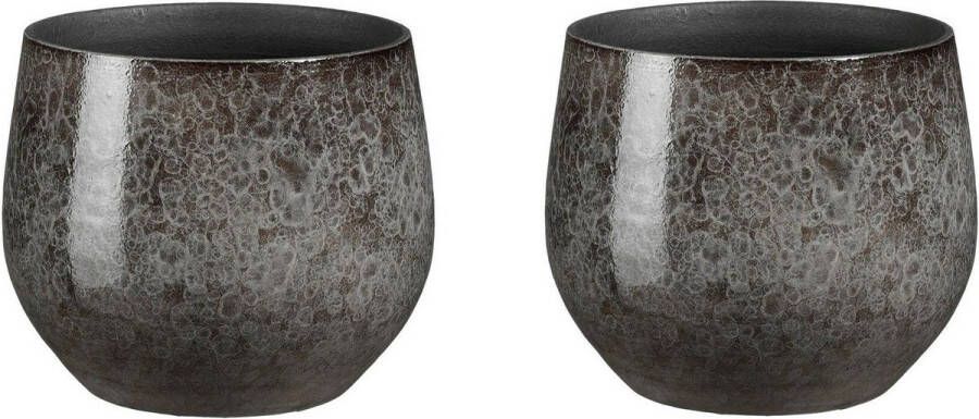 Mica Decorations Plantenpot bloempot terracotta 2x antraciet D19 x H17 cm binnen