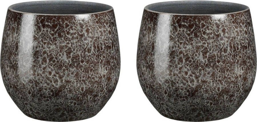 Mica Decorations Plantenpot bloempot terracotta 2x antraciet D33 x H31 cm binnen