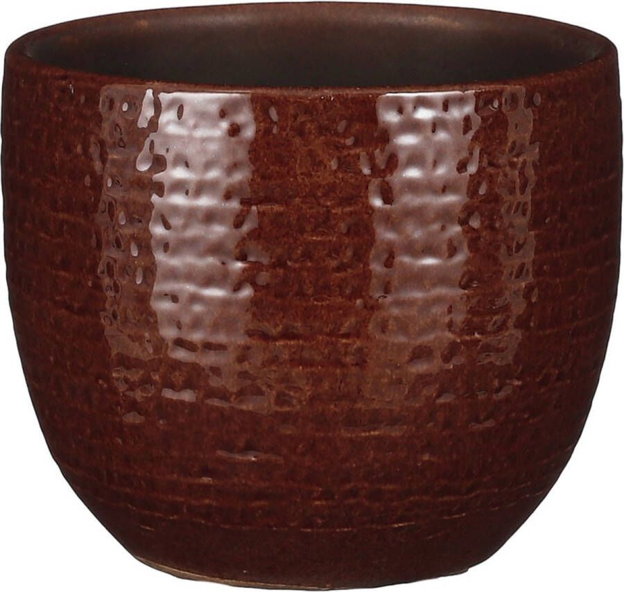 Mica Decorations Plantenpot bloempot terracotta kastanje bruin flakes relief- D14 H12 cm