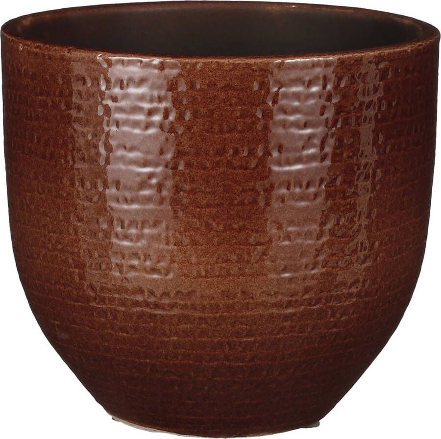 Mica Decorations Plantenpot bloempot terracotta kastanje bruin flakes relief- D20 H18 cm