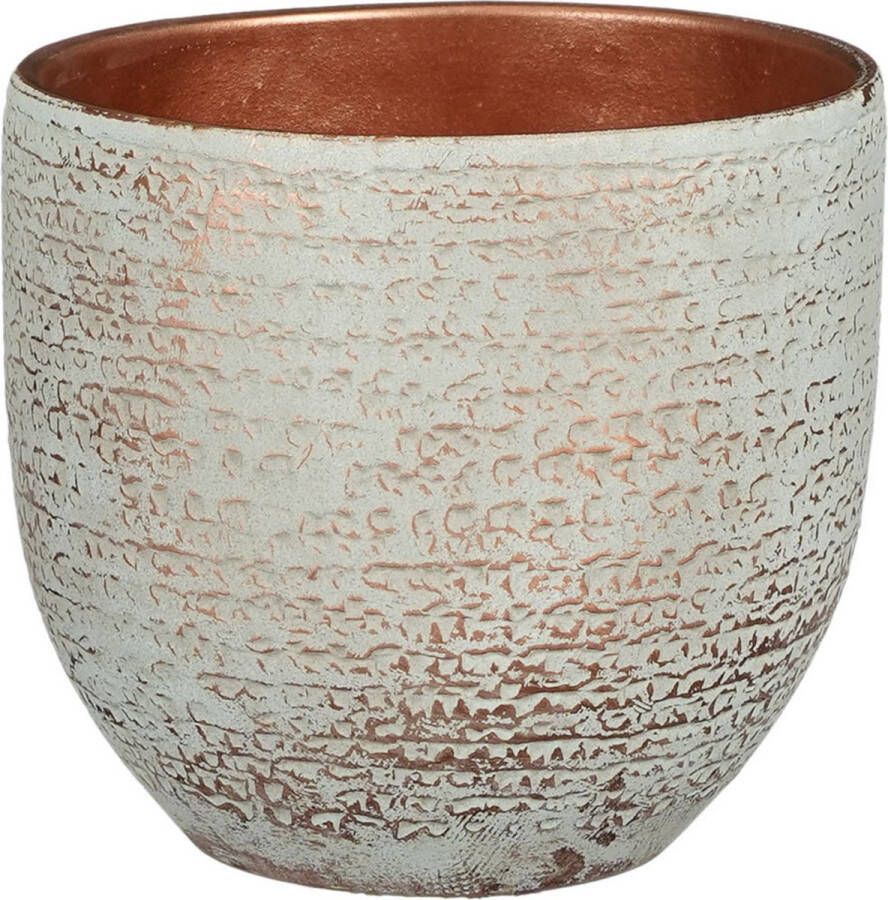 Mica Decorations Plantenpot bloempot Carrie terracotta koper met flakes patroon D16 H14 cm Plantenpotten