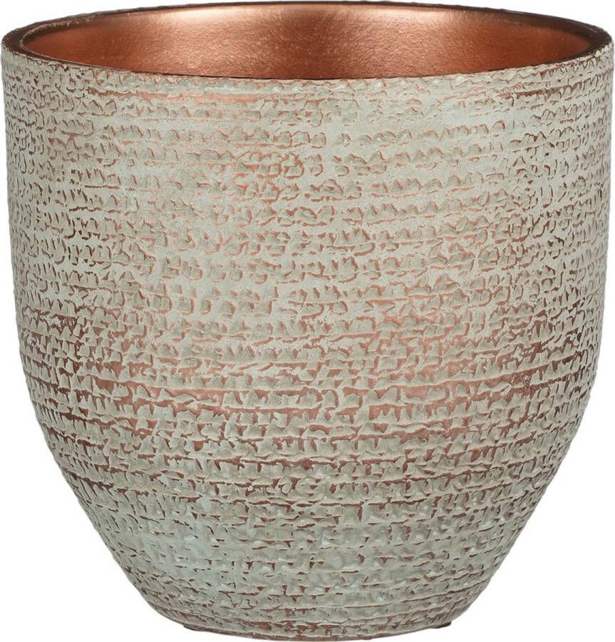 Mica Decorations Plantenpot bloempot terracotta koper wit flakes relief- D20 H18 cm