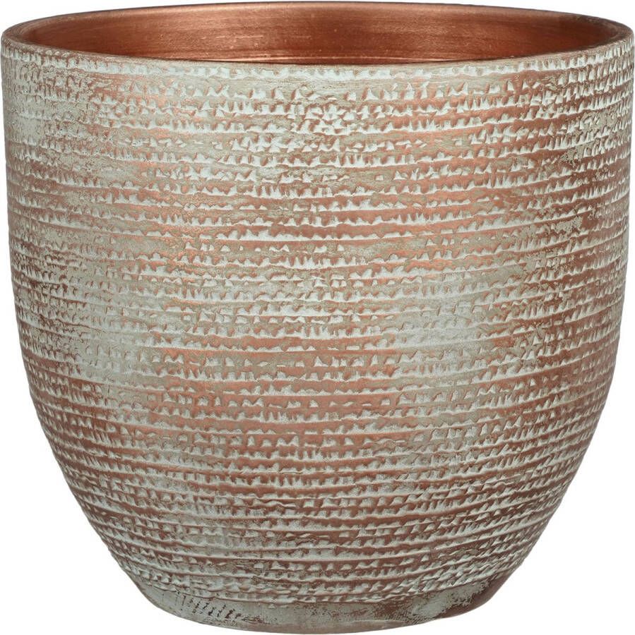 Mica Decorations Plantenpot bloempot terracotta koper wit flakes relief- D29 H26 cm