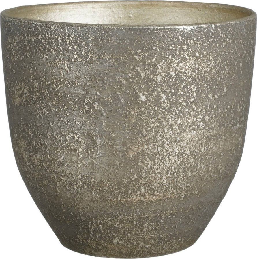 Mica Decorations Plantenpot bloempot terracotta zwart goud flakes relief- D29 H26 cm