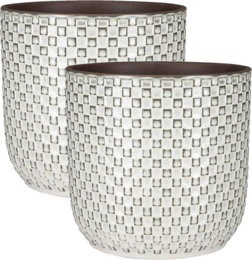 Mica Decorations Plantenpotten bloempotten 2x stuks Keramiek D21 H20 cm