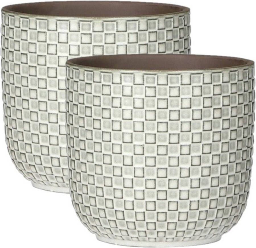 Mica Decorations 2x Stuks Plantenpotten bloempotten Keramiek Wit D13.5 En H13 Cm Plantenpotten