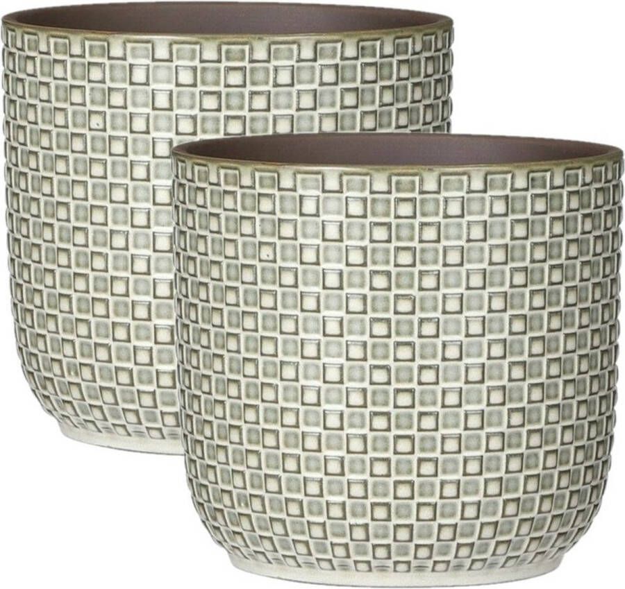 Mica Decorations 2x Stuks Plantenpotten bloempotten Van Keramiek Wit D17 En H16 Cm Plantenpotten