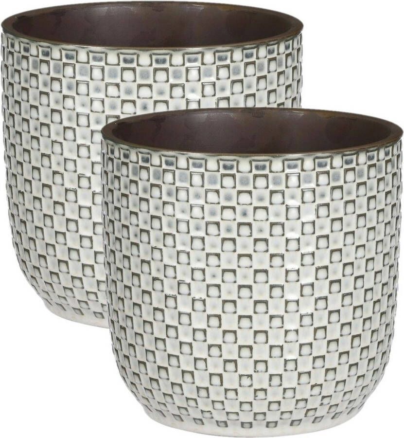 Mica Decorations 2x Stuks Plantenpotten bloempotten Van Keramiek Wit D19 En H17.5 Cm Plantenpotten