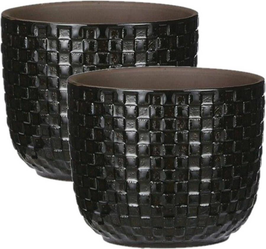 Mica Decorations 2x Stuks Plantenpotten bloempotten Keramiek Zwart D11 En H9 Cm Plantenpotten