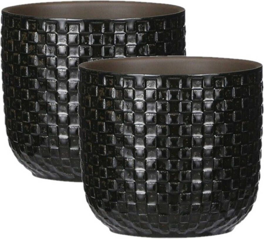 Mica Decorations 2x Stuks Plantenpotten bloempotten Keramiek Zwart D12 En H11 Cm Plantenpotten