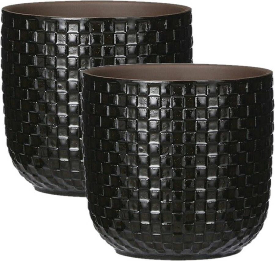 Mica Decorations 2x Stuks Plantenpotten bloempotten Keramiek Zwart D13.5 En H13 Cm Plantenpotten