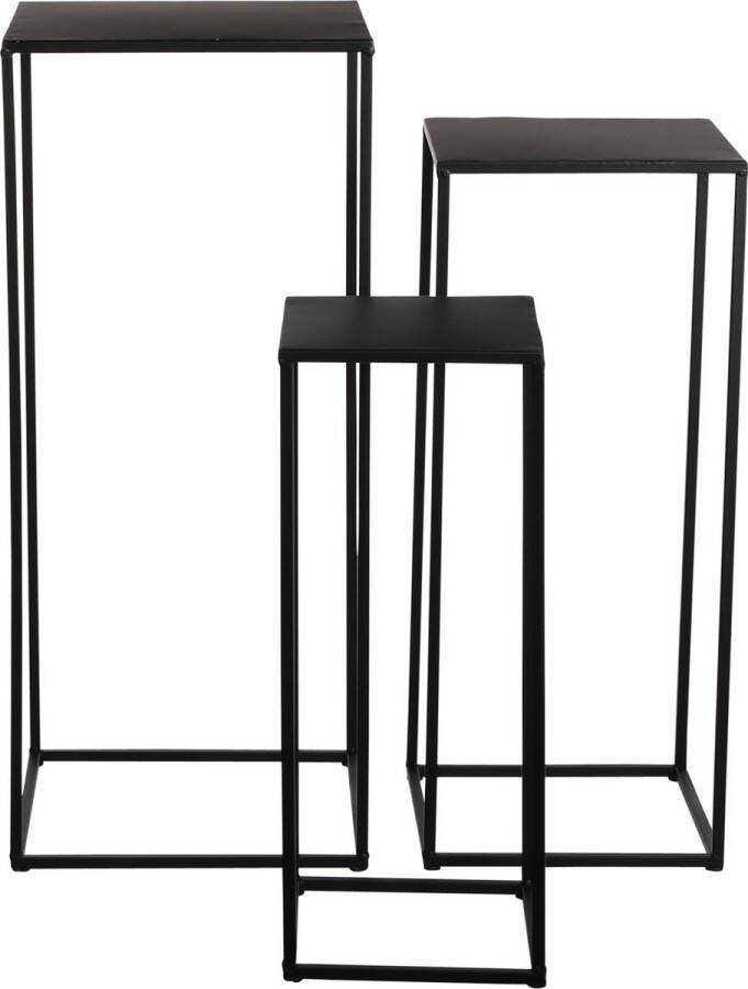 Mica Decorations Quinty Bijzettafel Set van 3 L30 x B30 x H70 cm Metaal Zwart