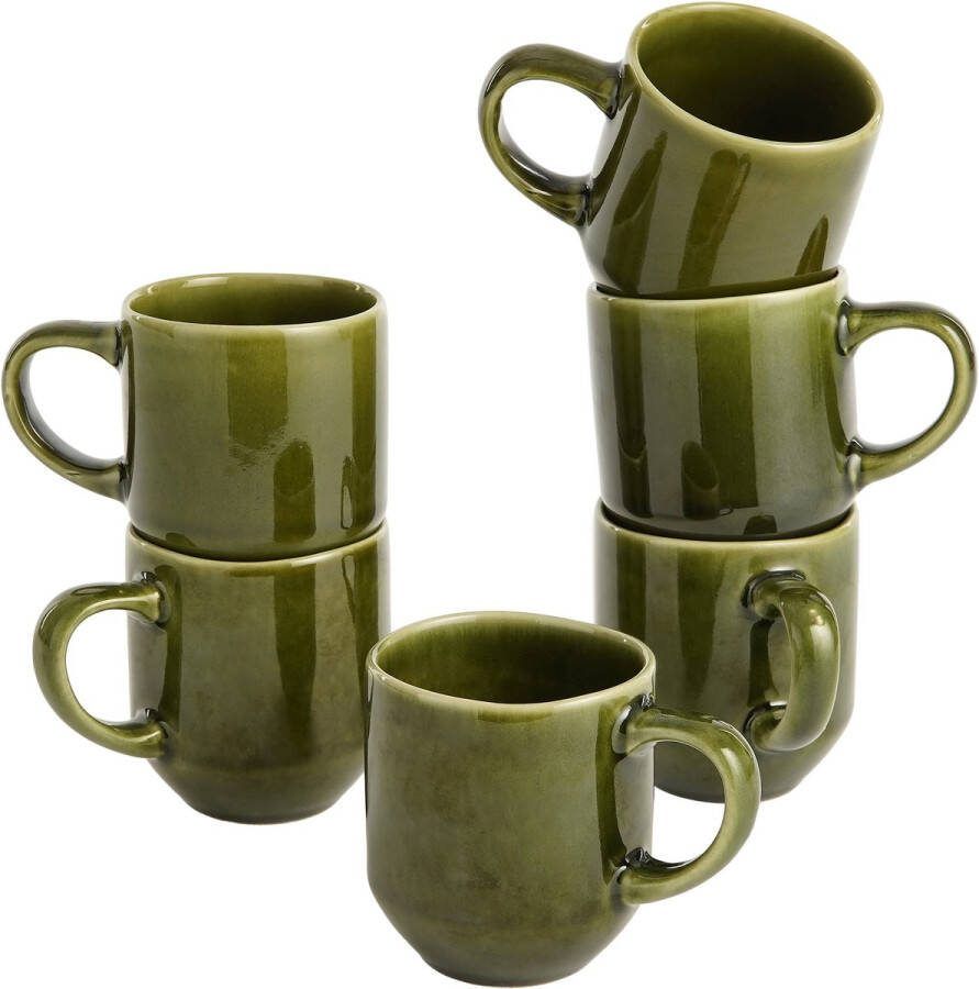 Mica Decorations Rhea Mok Set van 6 316 ml Keramiek Groen
