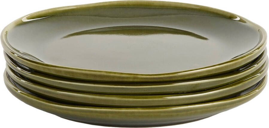 Mica Decorations Rhea Ontbijtbord Set van 4 Ø20 cm Keramiek Groen