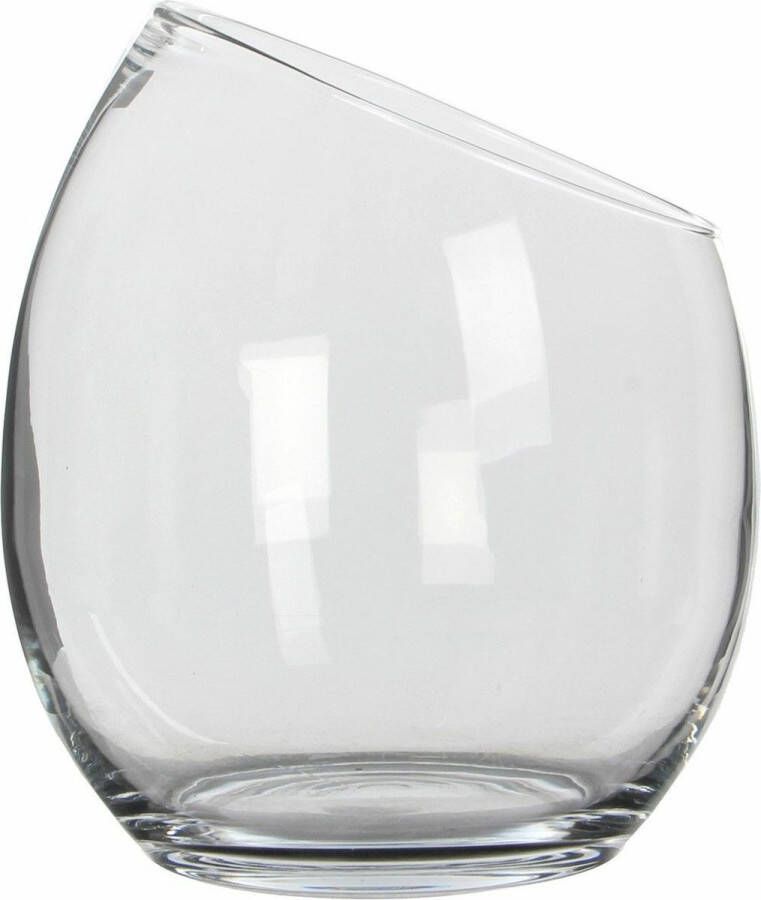 Mica Decorations schuine bloemvaas sierschaal transparant gerecycled glas D18 x H20 cm