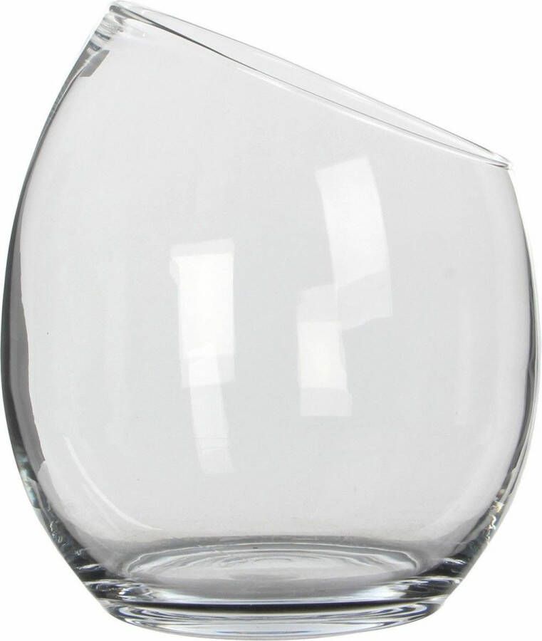 Mica Decorations schuine bloemvaas sierschaal transparant gerecycled glas D23 x H25 cm