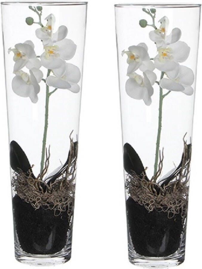 Mica Decorations Set van 2 Witte Orchidee Phalaenopsis kunstplanten 50 cm in vaas voor binnen Kunstplanten nepplanten binnenplanten