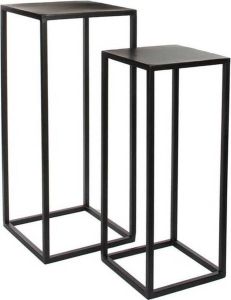 Merkloos Sans marque Set van 2x Bijzettafels planten ophogers standaards 30 x 30 x 70 cm Zwart metalen frame