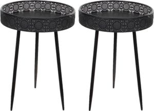 Mica Decorations Set van 2x stuks bijzettafels Lagune rond metaal zwart 40 x 58 cm Home Deco meubels en tafels