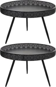 Mica Decorations Set van 2x stuks bijzettafels Lagune rond metaal zwart 70 x 45.5 cm Home Deco meubels en tafels
