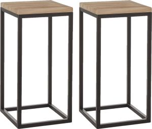Mica Decorations Set van 2x stuks bijzettafels Oskar vierkant hout metaal zwart 30 x 62 cm Home Deco meubels en tafels