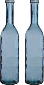 Mica Decorations Set van 2x stuks transparante blauwe fles vaas vazen van eco glas 18 x 75 cm Rioja Woonaccessoires woondecoraties Glazen bloemenvaas Flesvaas flesvazen
