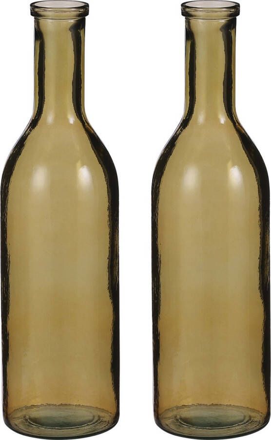 Mica Decorations Set van 2x stuks transparante okergele fles vaas vazen van eco glas 15 x 50 cm Rioja Woonaccessoires woondecoraties Glazen bloemenvaas Flesvaas flesvazen