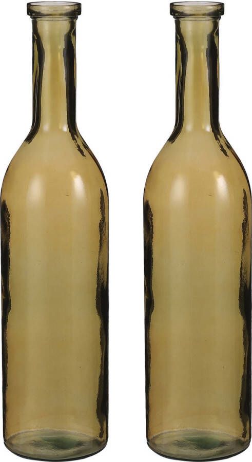 Mica Decorations Set van 2x stuks transparante okergele fles vaas vazen van eco glas 18 x 75 cm Rioja Woonaccessoires woondecoraties Glazen bloemenvaas Flesvaas flesvazen