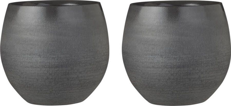 Mica Decorations Set van 3x stuks bloempotten grijs keramiek voor kamerplant H20 x D23 cm plantenpotten