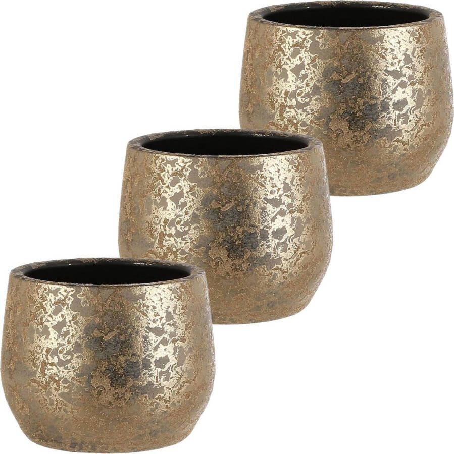 Mica Decorations Set van 3x stuks keramiek aardewerk bloempotten van 15.5 x 19.5 cm in het flakes goud plantenpotten