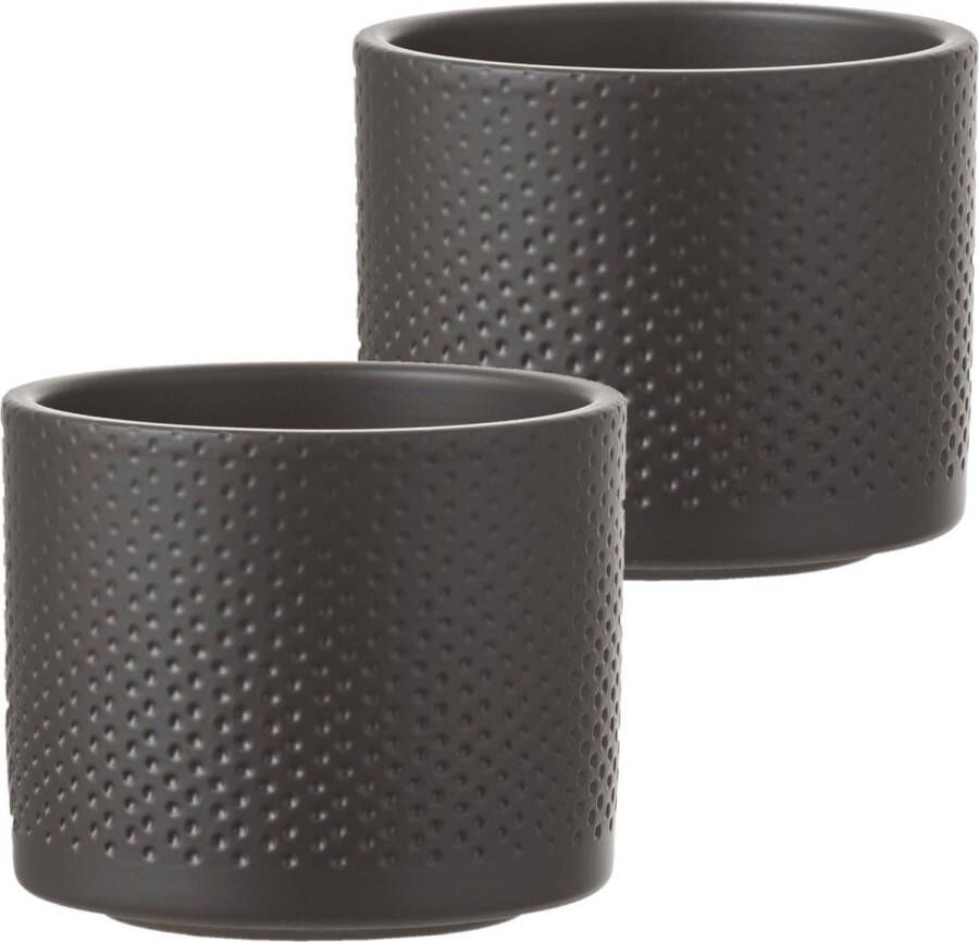 Mica Decorations Set van 4x stuks bloempot in kleur relief antraciet grijs keramiek voor kamerplant H10 x D12 cm- plantenpotten binnen