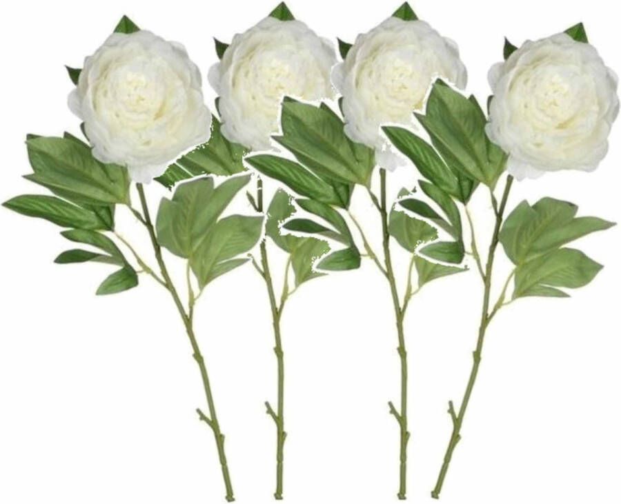 Mica Decorations Set van 4x stuks creme witte pioenroos rozen van 76 cm Kunstbloemen boeketten Huis woon decoraties