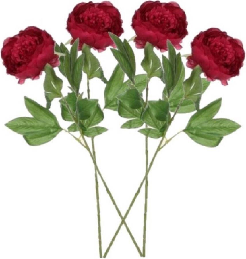 Mica Decorations Set van 4x stuks donker roze pioenrozen roos kunstbloemen 76 cm Kunstbloemen boeketten