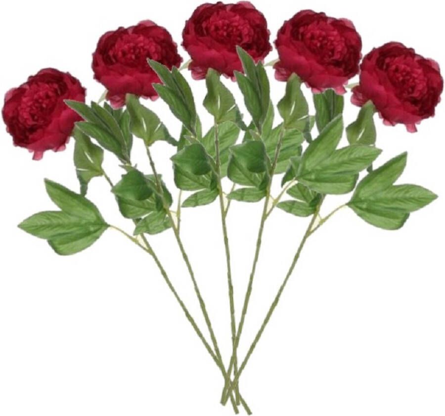 Mica Decorations Set van 5x stuks donker roze pioenrozen roos kunstbloemen 76 cm Kunstbloemen boeketten