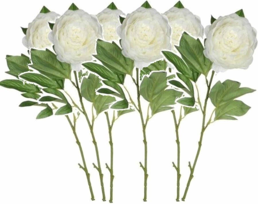 Mica Decorations Set van 6x stuks creme witte pioenroos rozen van 76 cm Kunstbloemen boeketten Huis woon decoraties