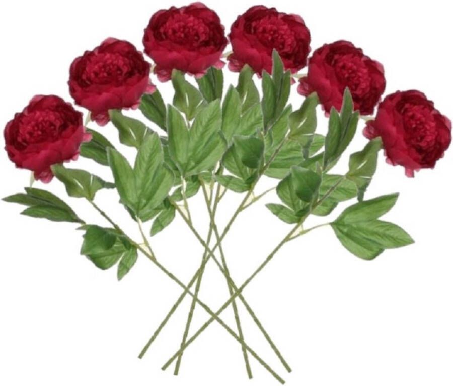 Mica Decorations Set van 6x stuks donker roze pioenrozen roos kunstbloemen 76 cm Kunstbloemen boeketten