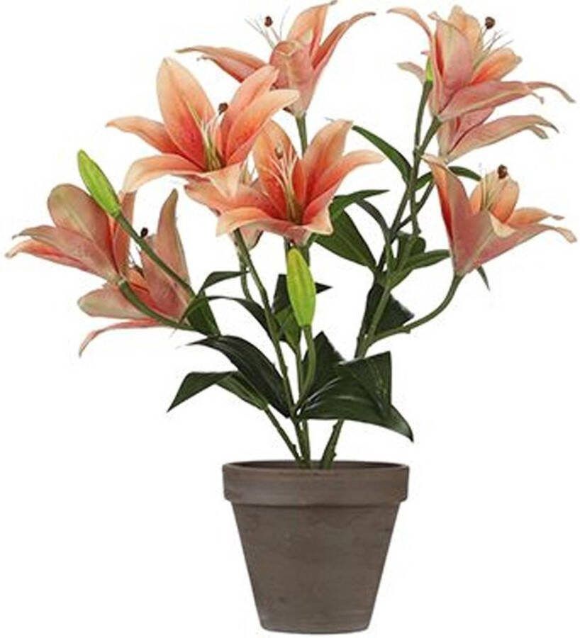 Mica Decorations Oranje Tigerlily tijgerlelie kunstplant 47 cm in grijze plastic pot Kunstplanten nepplanten