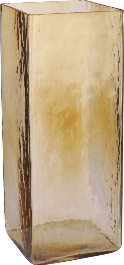 Mica Decorations Transparante lichtbruine rechte accubak vaas vazen van glas 14 x 14 x 35 cm Vic Woonaccessoires woondecoraties Glazen bloemenvaas Boeketvaas