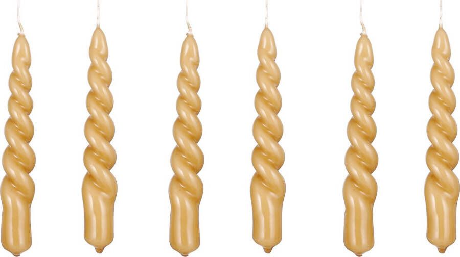 Mica Decorations Twist Kaars Set van 6 H15 x Ø2 cm Lichtbruin glanzend