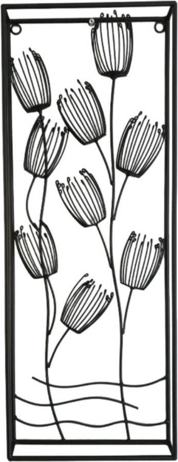 Mica Decorations Wanddecoratie metalen bloemen zwart L30 x B6 x H80cm
