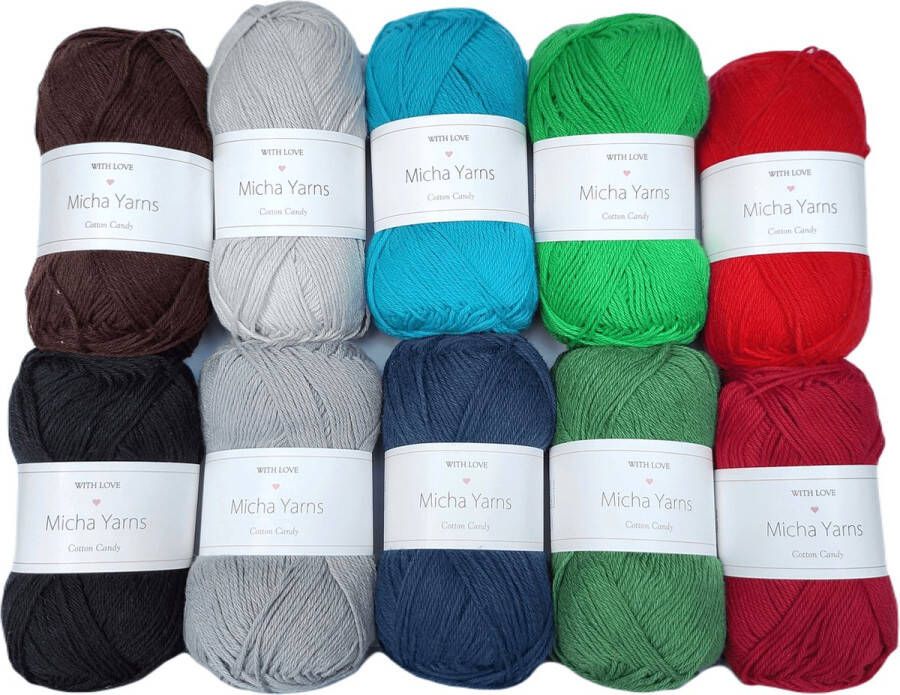Micha Yarns 10 bollen haakkatoen pakket 100% katoen haakgaren 10 x 50gram Cotton Candy Dark Palette (007)